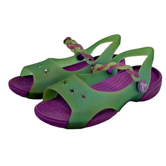 Crocs Girls Emelina Mary Jane Sling Back Green Purple Child Youth 13 - Picture 1 of 7